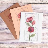 Klappkarte mit Umschlag Aquarell handgemalt minimalistisch rote Blumen Blüten A6 Format handmade günstig kaufen Bild 1
