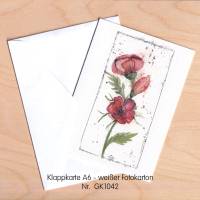 Klappkarte mit Umschlag Aquarell handgemalt minimalistisch rote Blumen Blüten A6 Format handmade günstig kaufen Bild 2