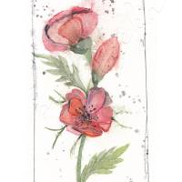 Klappkarte mit Umschlag Aquarell handgemalt minimalistisch rote Blumen Blüten A6 Format handmade günstig kaufen Bild 5