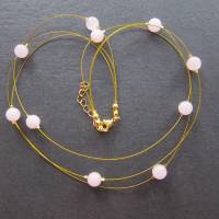Edelsteinkette kurz dreireihig Rosenquarz rosa goldfarbePerlen Edelstein Kette Perlenkette Rosenquarzkette handgefertigt Bild 5