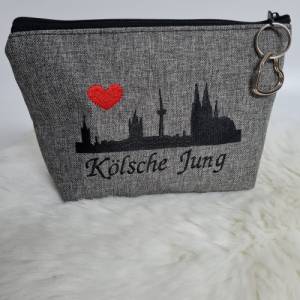 Kosmetiktasche  Kölsche Jung Kölner Dom Skyline Bag Schminktasche Utensilientasche Kleinigkeiten Tasche mit Anhänger Bild 2