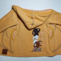 Baumwollfleece Jacke in Gr. 110, komplett gefüttert, in gelb, mit Häschen Stickerei Bild 1