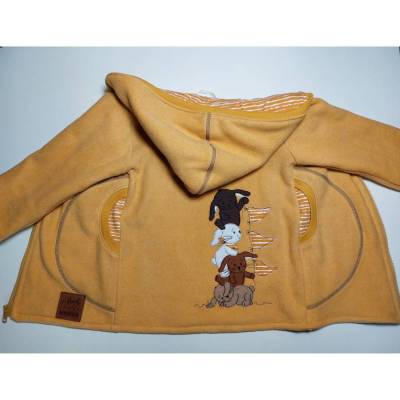 Baumwollfleece Jacke in Gr. 110, komplett gefüttert, in gelb, mit Häschen Stickerei