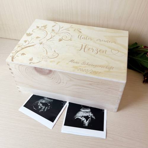Erinnerungsbox Schwangerschaft, Personalisierte Erinnerungsbox aus Holz, Ich werde Mama