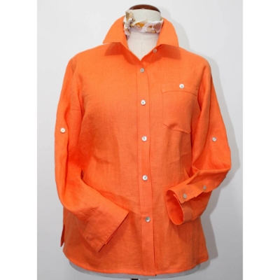 Damen Hemdbluse in Leinen Orange