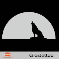 Glastattoo: Heulender Wolf im großen Mond | permanent haftend - transluzent grau silbern Bild 1