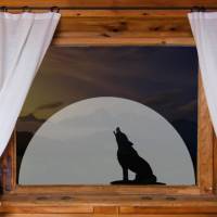 Glastattoo: Heulender Wolf im großen Mond | permanent haftend - transluzent grau silbern Bild 2