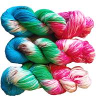 #2340, handgefärbt, Sockenwolle, Tuchwolle, 4-fach aktiv Sockenwolle, Merino, Pink, Grün, Blau Bild 1