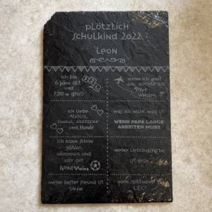 Schieferplatte 30x20 cm, Personalisiertes Geschenk zur Einschulung, Schulanfang, Wunschgravur Bild 1