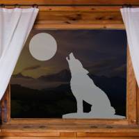 Glastattoo: Heulender Wolf mit Mond | permanent haftend - transluzent grau silbern Bild 2