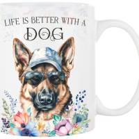 Hunde-Tasse LIFE IS BETTER WITH A DOG mit Schäferhund Bild 1