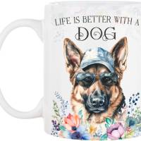 Hunde-Tasse LIFE IS BETTER WITH A DOG mit Schäferhund Bild 2