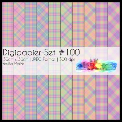 Digipapier Set #100 (Pastell Regenbogen)Tartanmuster  zum ausdrucken, plotten & mehr