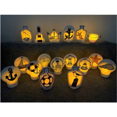 Teelichtcover mit maritimen Motiven, verschiedene Designs, Tischdekoration, Urlaub, Sommer, Vintage, Maritim, LED-Cover