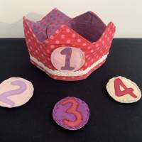 Weiche Geburtstagskrone für Mädchen mit auswechselbaren Zahlen, mit Klett verstellbare Weite Baumwolle Bild 1