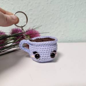 Kawaii gehäkelte Tasse, gehäkelter Schlüsselanhänger, Kawaii Amigurumi Tasse, süße Deko für Kaffetrinker Bild 1