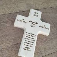Holzkreuz aus Ahorn Taufkreuz, Kommunion, Konfirmation mit individueller Gravur, personalisierbar, Taufspruch, Schaaf Bild 1