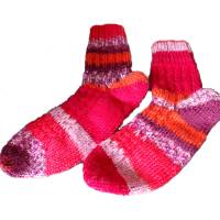 handgestrickte Socken, Größe 36/37, 6-fach Sockenwolle, orange-lila-pink, warme Strümpfe, Hebemaschen Bild 2