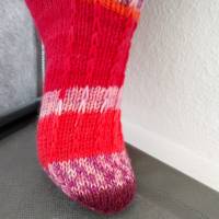 handgestrickte Socken, Größe 36/37, 6-fach Sockenwolle, orange-lila-pink, warme Strümpfe, Hebemaschen Bild 5