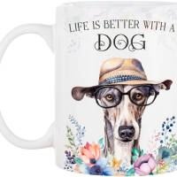 Hunde-Tasse LIFE IS BETTER WITH A DOG mit Galgo Español Bild 2