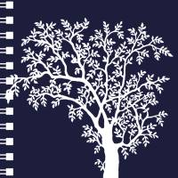Spendenaktion Notizblock Baum blau/weiß, 50 Blatt/100 Seiten DIN A5, mit Spiralbindung, innen blanko Bild 1