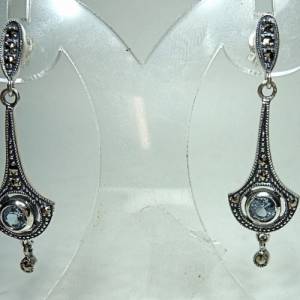 925 Silber Aquamarin Jugendstil Ohrringe mit handgefassten Markasiten Bild 3