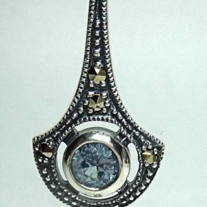 925 Silber Aquamarin Jugendstil Ohrringe mit handgefassten Markasiten Bild 4