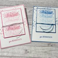 Grußkarten / Glückwunschkarten zur Kommunion, Fische zum Fest in rosa o. blau, Segensfeste, festlicher Anlass Bild 1