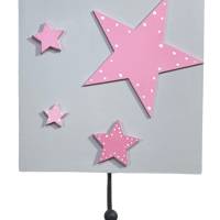 Garderobe Garderobenhaken „Sterne“ hellgrau rosa Bild 2