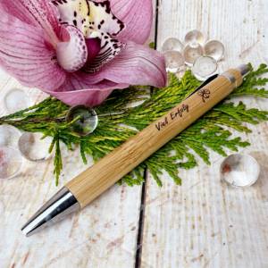 Kugelschreiber, Viel Erfolg, Bambus, Wunschgravur, Farbe Schwarz Bild 2