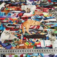 Patchworkstoff Katzen im Nähzimmer aus Baumwolle zum Nähen und Quilten Bild 4