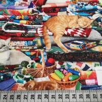 Patchworkstoff Katzen im Nähzimmer aus Baumwolle zum Nähen und Quilten Bild 7