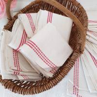 Antikes Leinentuch Geschirrtuch Handtuch Küchentuch Trockentuch, Fischgrätmuster und rote Streifen, Vintage - unbenutzt Bild 1