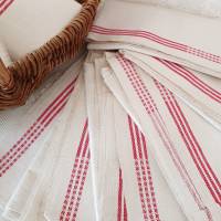 Antikes Leinentuch Geschirrtuch Handtuch Küchentuch Trockentuch, Fischgrätmuster und rote Streifen, Vintage - unbenutzt Bild 3