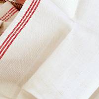 Antikes Leinentuch Geschirrtuch Handtuch Küchentuch Trockentuch, Fischgrätmuster und rote Streifen, Vintage - unbenutzt Bild 6