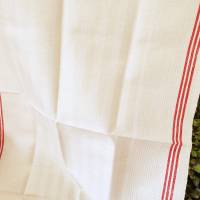 Antikes Leinentuch Geschirrtuch Handtuch Küchentuch Trockentuch, Fischgrätmuster und rote Streifen, Vintage - unbenutzt Bild 8