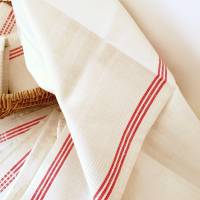 Antikes Leinentuch Geschirrtuch Handtuch Küchentuch Trockentuch, Fischgrätmuster und rote Streifen, Vintage - unbenutzt Bild 9