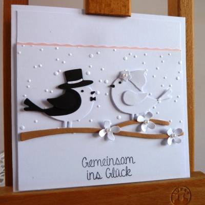 Edle Hochzeitskarte mit Vogelpaarmotiv/quadratisch/Glückwunschkarte/Wedding