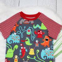 Monstonello Kinder T-Shirt Sommershirt Monster Jersey rot dunkelgrau handmade Junge Mädchen Bild 2