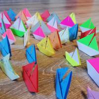 10 Origami Segelboote, Tischdeko, Taufe, Hochzeit, Papierboot, Schiffe, Boote, Papierdeko maritim, bunt Bild 3