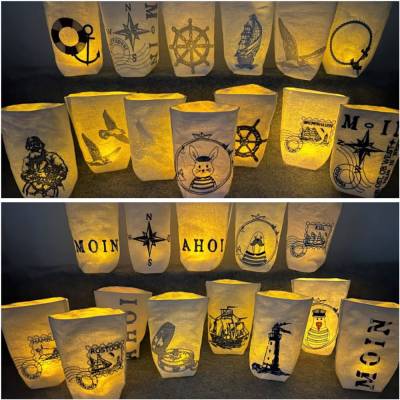 Lichtbeutel mit maritimen Vintage Motiven, verschiedene Designs, Lichtsack, Lichtbeutel bestickt, Maritim, Vintage, Tisc