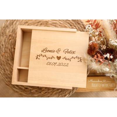 Fotobox, Hochzeit, Erinnerung, Fotograf, Fotoverpackung, Holz Fotobox, Holzkiste, Hochzeitsfotos mit USB Stick hell