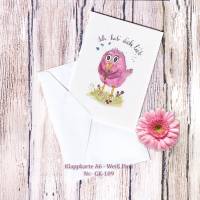 Klappkarte mit Umschlag Birdies Spruch Muttertag Vogel Aquarell handgemalt minimalistisch A6 handmade günstig kaufen Bild 1
