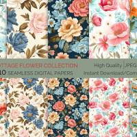 10 Cottage Flowers Seamless Pattern, Nahtloses Digitales Papier, Sublimation, digitale Muster, Commercial License Bild 1