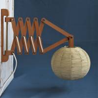 Wandlampe Scherengitter aus Holz mit Bast Schirm Bild 3