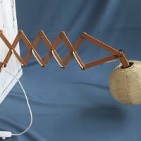 Wandlampe Scherengitter aus Holz mit Bast Schirm Bild 8