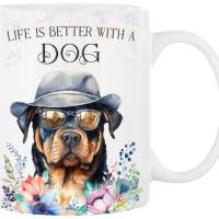 Hunde-Tasse LIFE IS BETTER WITH A DOG mit Rottweiler Bild 1