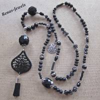 Bettelkette Kette lang schwarz silberfarben mit Quasten Anhänger Perlenkette Boho Ethno Hippie Kette Handgefertigt Bild 7