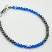 Armband Hämatit mit Swarovski Kristallen Sapphire Blau Bild 1