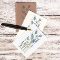 Klappkarte mit Umschlag Aquarell handgemalt minimalistisch Blumen Blüten blau Früchte A6 Format handmade günstig kaufen Bild 1